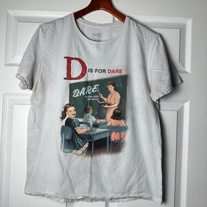 DARE T Shirt Mens Large White Graphic Tee Retro Classroom D Is For DARE Cotton